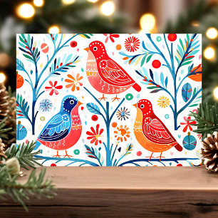 Cartes Pour Fêtes Annuelles Oiseaux et fleurs d'art populaire, motifs floraux