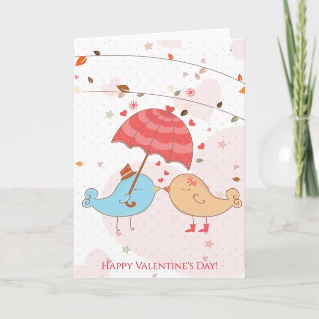 Cartes Pour Fêtes Annuelles Oiseaux mignons Heureuses Saintes-Valentin Coeurs  (Devant)
