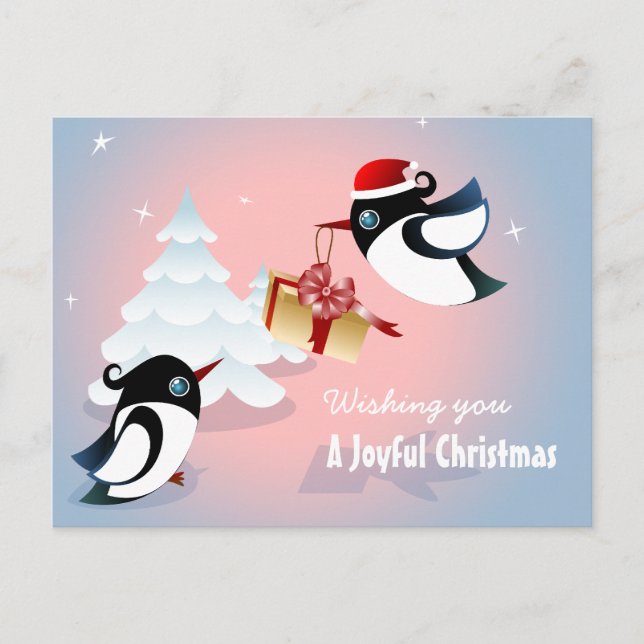 Cartes Pour Fêtes Annuelles Oiseaux mignons Noël présent (Devant)
