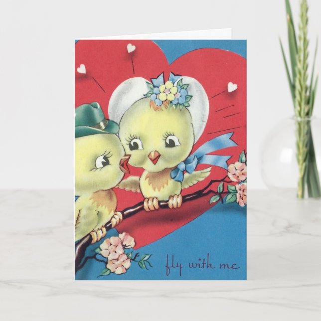 Cartes Pour Fêtes Annuelles Oiseaux Vintages de Valentine (Devant)
