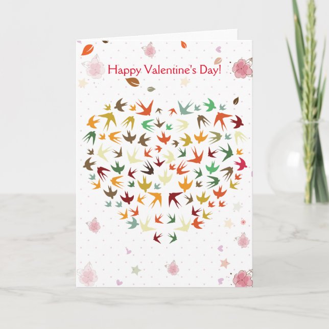 Cartes Pour Fêtes Annuelles Oiseaux volants Heureuses Saintes-Valentin Coeur c (Devant)