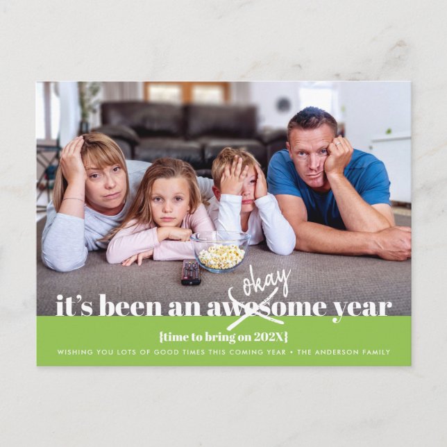 Cartes Pour Fêtes Annuelles OK Nouvel An Gras Moderne Funky Photo Vert (Devant)