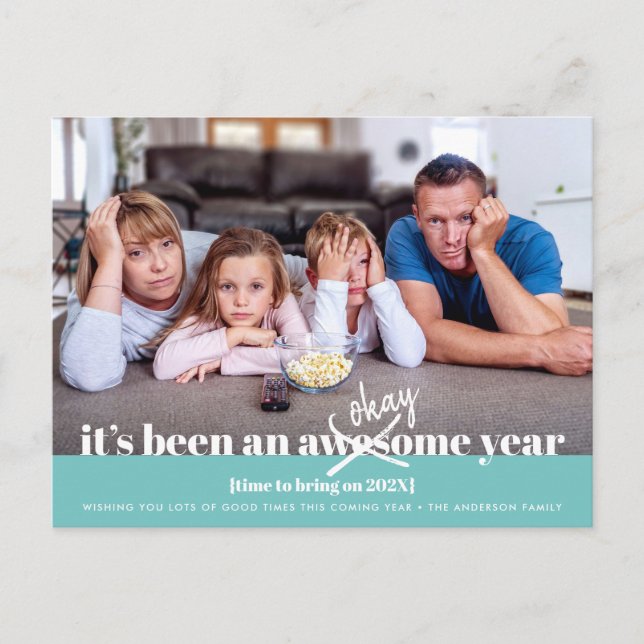 Cartes Pour Fêtes Annuelles OK Nouvel An Gras Moderne Funny Photo Turquoise (Devant)