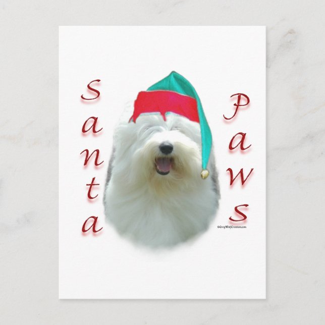Cartes Pour Fêtes Annuelles Old English Sheepdog Père Noël Paws (Devant)