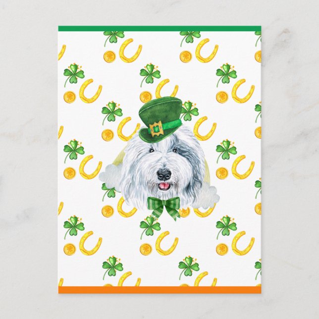 Cartes Pour Fêtes Annuelles Old English Sheepdog Shamrock Saint-Patricks Day (Devant)