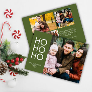 Cartes Pour Fêtes Annuelles Olive Green "HO HO HO" Photo Collage Noël