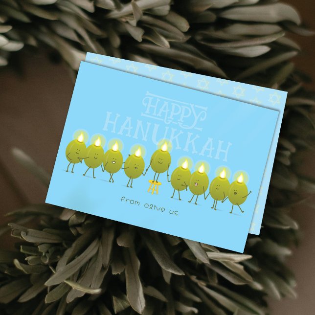 Cartes Pour Fêtes Annuelles Oliviers de Hanoukka Menorah | Baby Blue Group (Créateur téléchargé)
