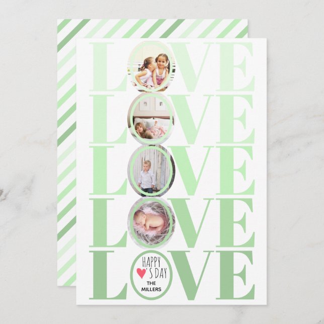 Cartes Pour Fêtes Annuelles Ombre ment vert LOVE photo Valentines Day (Devant / Derrière)