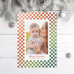 Cartes Pour Fêtes Annuelles Ombre Retro Checkers Photo<br><div class="desc">Vérificateurs ombres de rouge à vert et blanc; customiser les polices,  ajouter des photos au dos si désiré.</div>