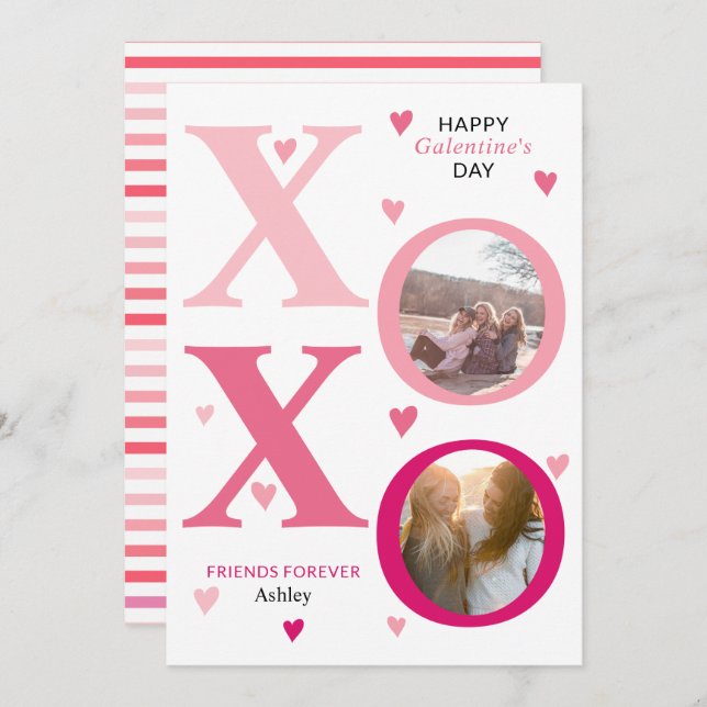 Cartes Pour Fêtes Annuelles Ombre rose  HOHO Galentines Day deux photos (Devant / Derrière)