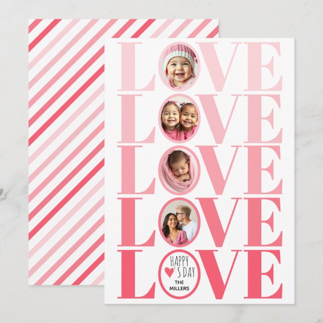 Cartes Pour Fêtes Annuelles Ombre rose LOVE photo Valentines Day (Devant / Derrière)