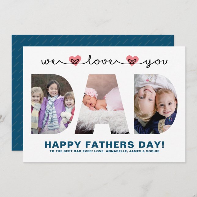 Cartes Pour Fêtes Annuelles On t'aime papa | Photo Fête des pères (Devant / Derrière)