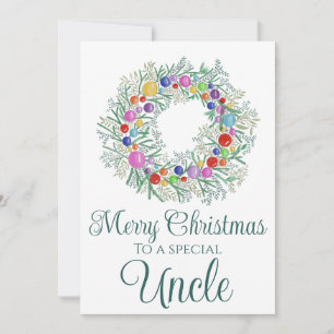 Cartes Pour Fêtes Annuelles Oncle, couronne de Noël colorée