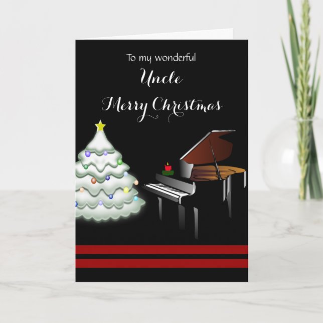 Cartes Pour Fêtes Annuelles Oncle / Joyeux Noël - Piano et arbre blanc (Devant)