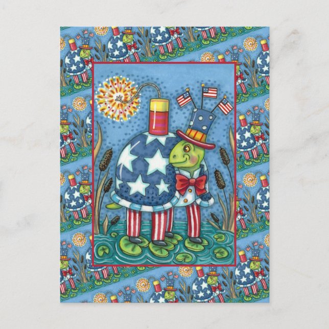 Cartes Pour Fêtes Annuelles Oncle PATRIOTIQUE SAM TURTLE, FUNNY FIRECRACKER Cu (Devant)