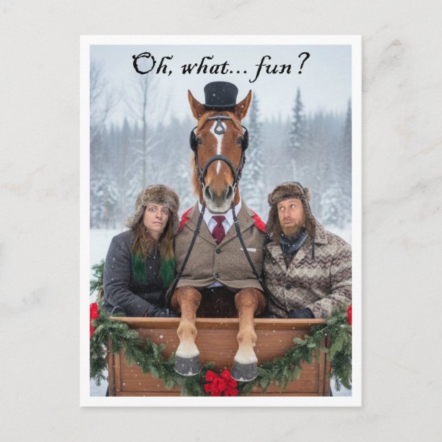 Cartes Pour Fêtes Annuelles One Horse Open Sleigh Pun Holiday Postcard (Devant)