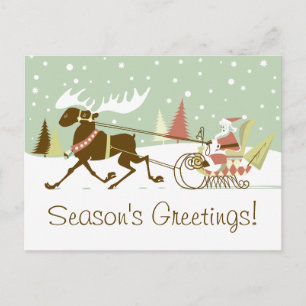 Cartes Pour Fêtes Annuelles One Moose Open Sleigh Retro Santa Clause Noël