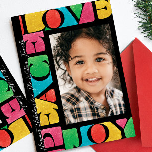 Cartes Pour Fêtes Annuelles onyx coloré AMOUR PAIX JOIE une photo moderne