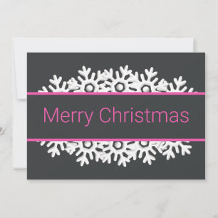 Cartes Pour Fêtes Annuelles Onyx noir, flocons de neige roses et blancs