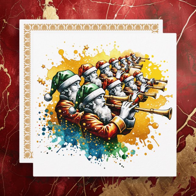 Cartes Pour Fêtes Annuelles Onze joueurs de pipeau | Les douze jours de Noël (Créateur téléchargé)