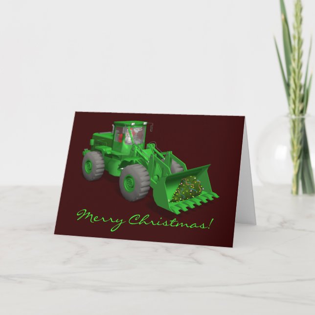 Cartes Pour Fêtes Annuelles Opérateur du Bulldozer du Père Noël (Devant)