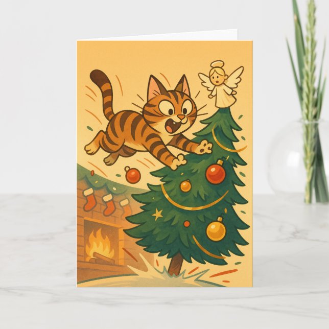 Cartes Pour Fêtes Annuelles Opération : Arbre Renversé (Édition Chat) (Devant)