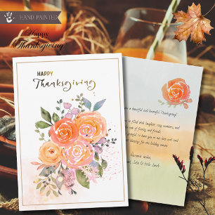 Cartes Pour Fêtes Annuelles Or Élégant Fleurs de Pêche Aquarelle Thanksgiving