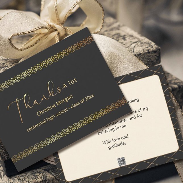 Cartes Pour Fêtes Annuelles Or Élégant Ornate Romantique (#classof2024 #thankyoucard #blackandgold #script graduationthankyoucard #weddingthankyoucard)