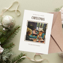 Cartes Pour Fêtes Annuelles Or et Blanc Noël Familial Fêtard de Fêtes de Noël