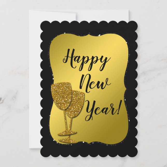 Cartes Pour Fêtes Annuelles Or et Noir Élégante Bonne Année ! (Devant)