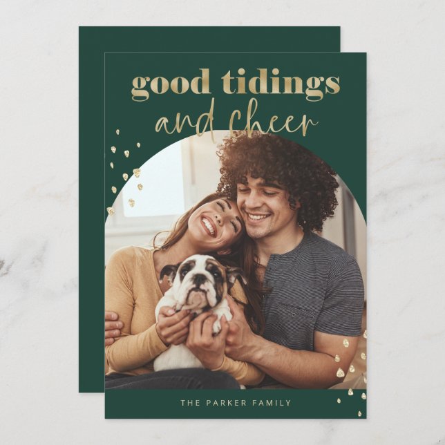 Cartes Pour Fêtes Annuelles Or Faux joyeux | Un Arc photo Noël (Devant / Derrière)