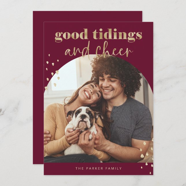 Cartes Pour Fêtes Annuelles Or Faux joyeux | Un Arc photo Noël (Devant / Derrière)