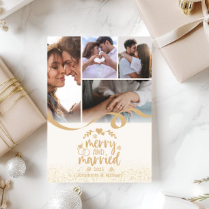 Cartes Pour Fêtes Annuelles Or Glitter Joyeux et Mariés 5 Photo
