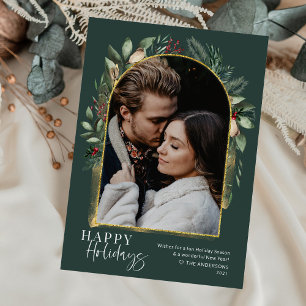 Cartes Pour Fêtes Annuelles Or vert de la forêt avec photo de script moderne