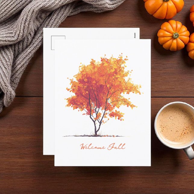 Cartes Pour Fêtes Annuelles Orange Arbre d'automne Aquarelle moderne (Créateur téléchargé)