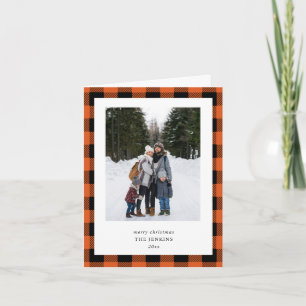 Cartes Pour Fêtes Annuelles Orange Black Buffalo Plaid 3 Photo Noël