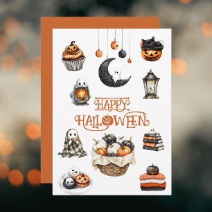 Cartes Pour Fêtes Annuelles Orange Black Citrouilles Fantômes Halloween heureu