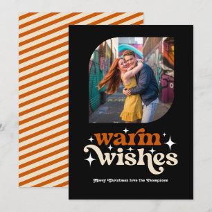 Cartes Pour Fêtes Annuelles Orange Brûlé & Champagne Photo de Noël Rétro