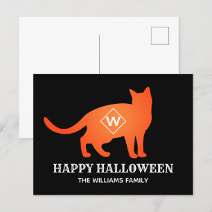 Cartes Pour Fêtes Annuelles Orange Chat Happy Halloween Nom de famille