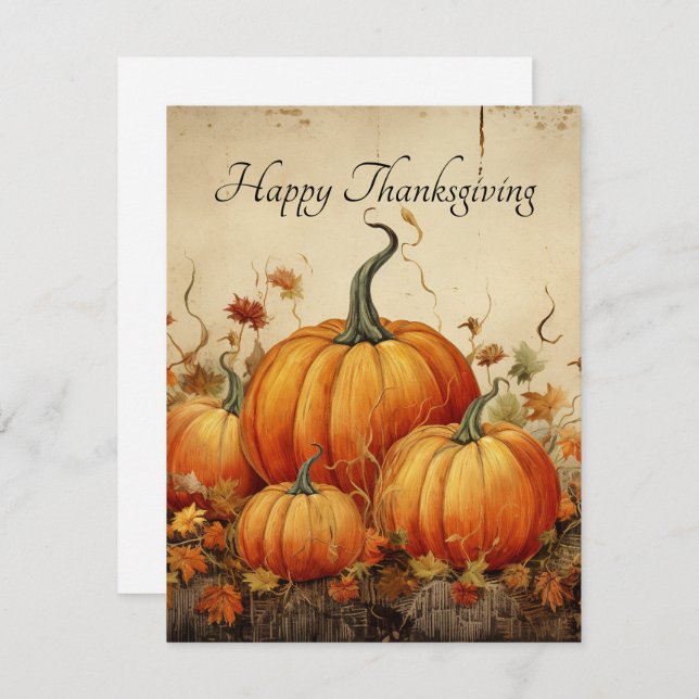 Cartes Pour Fêtes Annuelles Orange Citrouille Russe Automne Thanksgiving (Devant / Derrière)