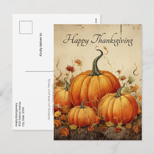 Cartes Pour Fêtes Annuelles Orange Citrouille Russe Automne Thanksgiving (Devant / Derrière)