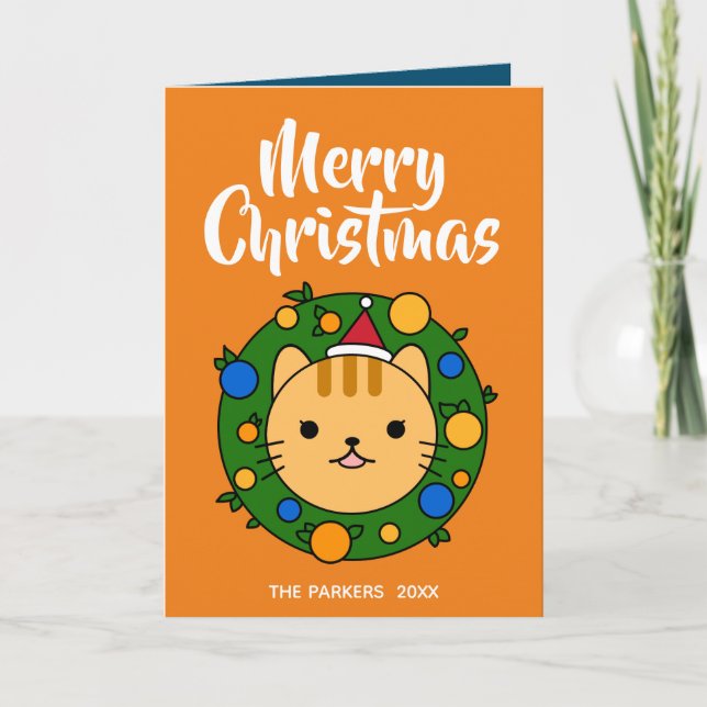 Cartes Pour Fêtes Annuelles Orange couronne de chat | Joyeuse photo de Noël (Devant)