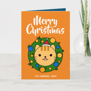 Cartes Pour Fêtes Annuelles Orange couronne de chat   Joyeuse photo de Noël