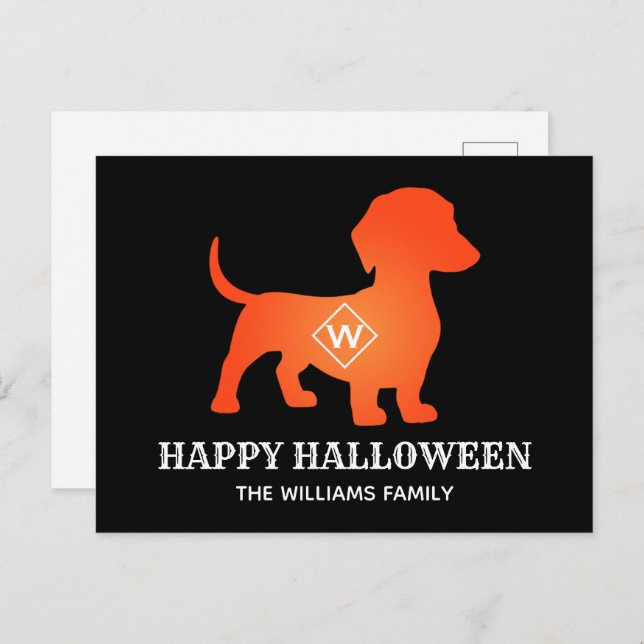 Cartes Pour Fêtes Annuelles Orange Dachshund Happy Halloween Nom de famille (Devant / Derrière)