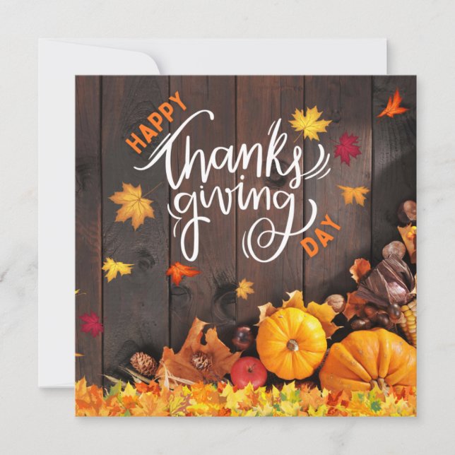 Cartes Pour Fêtes Annuelles Orange et marron rustique Joyeux Thanksgiving (Devant)