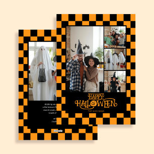 Cartes Pour Fêtes Annuelles Orange et Noir à Carreaux 5 Photo Halloween