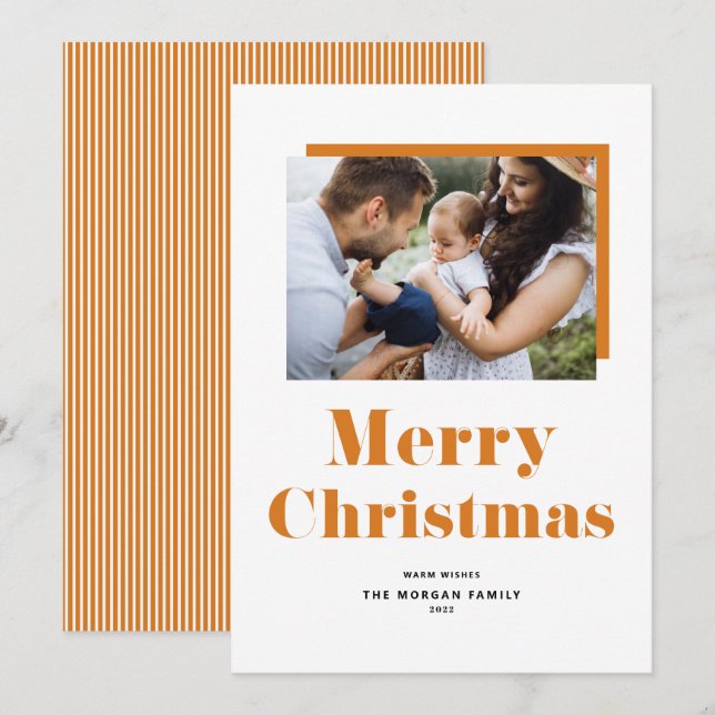 Cartes Pour Fêtes Annuelles Orange Festive Bold Typographie Noël Photo (Devant / Derrière)