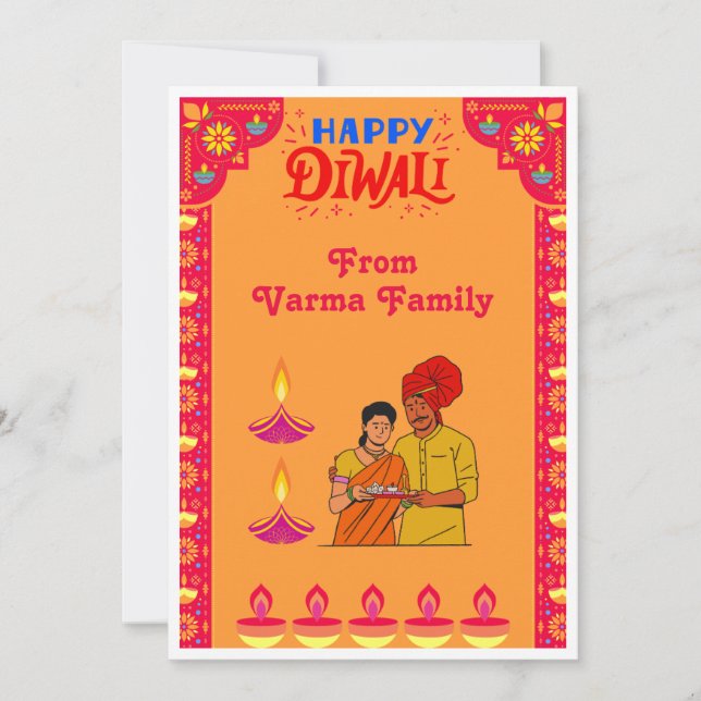 Cartes Pour Fêtes Annuelles Orange Happy Diwali décoré (Devant)