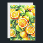 Cartes Pour Fêtes Annuelles Orange Lemon Botanical Citrus Geometric<br><div class="desc">Geometric fresh oranges and lemons surrounded by lush green leaves.</div>