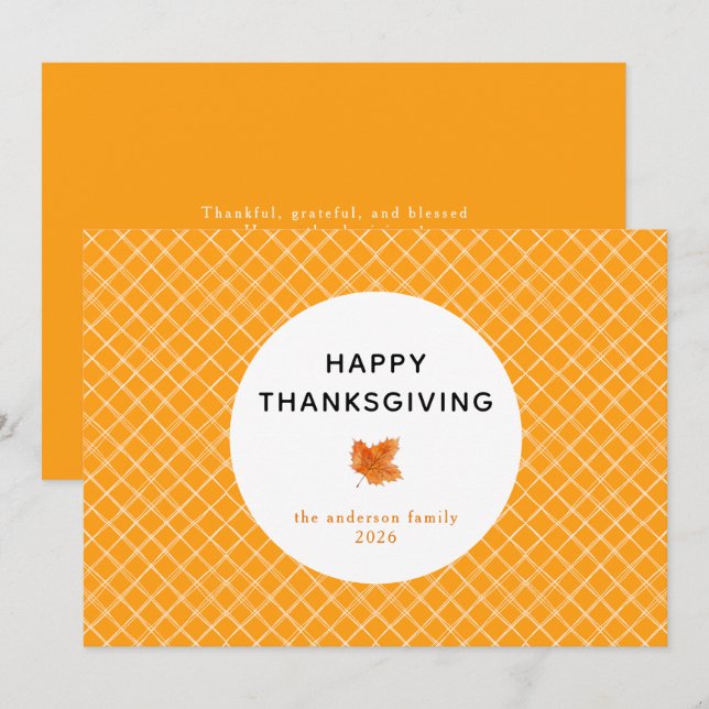 Cartes Pour Fêtes Annuelles Orange Plaid Bon thanksgiving simple Automne (Devant / Derrière)